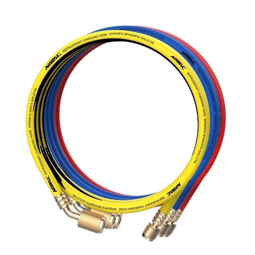 Low Loss Refrigerant Hoses Set, 5'x3 (R, B, Y), 45°, w/ A2L Adapter