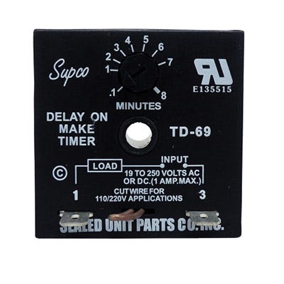 Timer, 6-8 Min Adj Delay on Make with 1/4"M Terminals